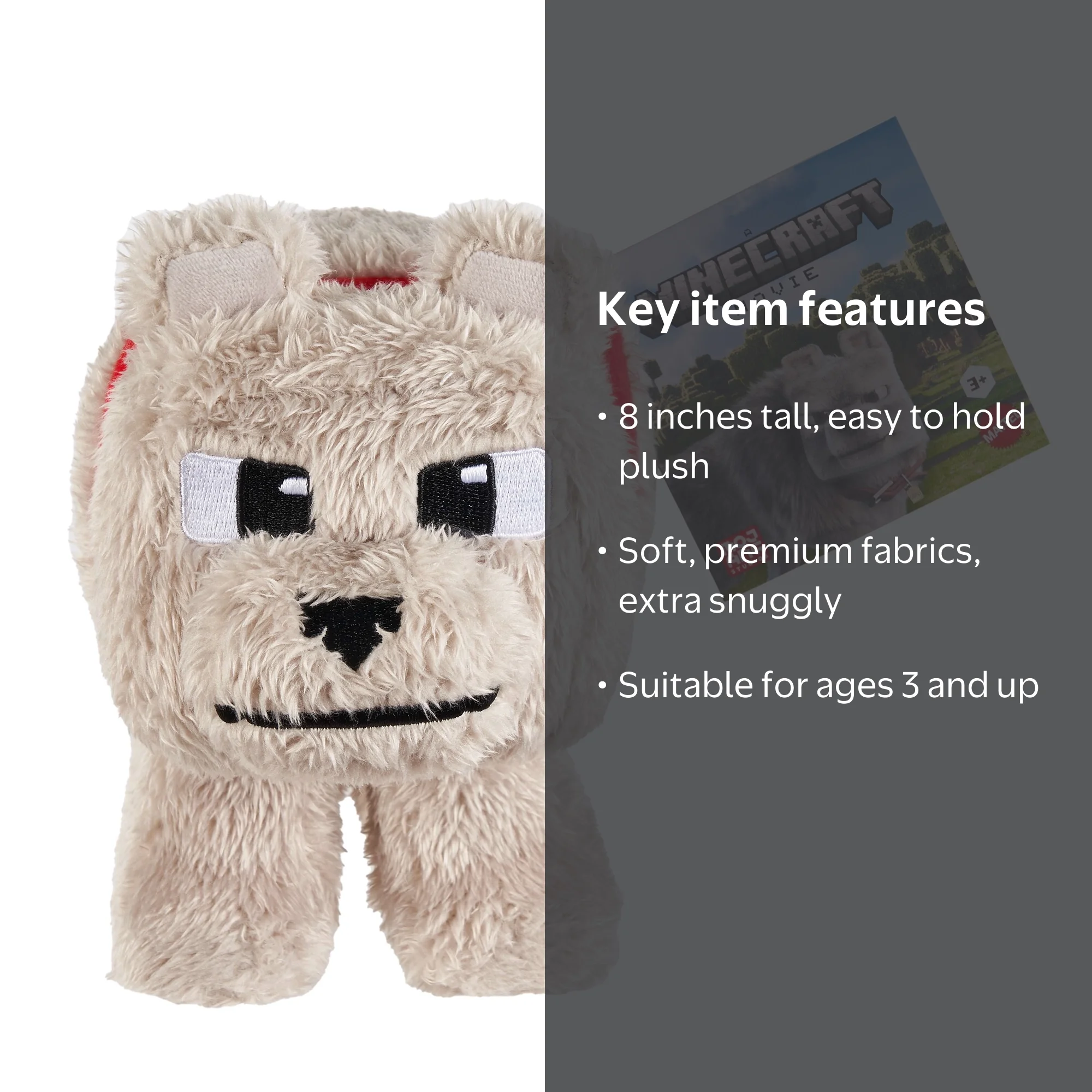 Minecraft, Dennis the Wolf Plush Toy, 8-inch Multicolor, Soft Doll