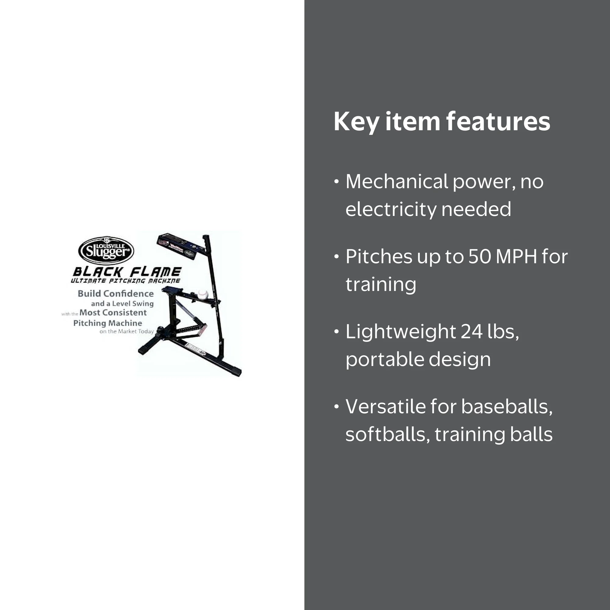 Louisville Slugger Black Flame Pitching Machine, Manual, Up to 50