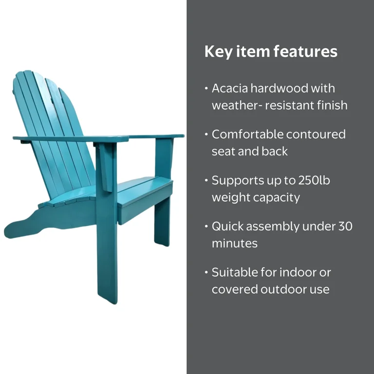 Mainstays Wood Outdoor Adirondack Chair, Turquoise Blue - Walmart.com