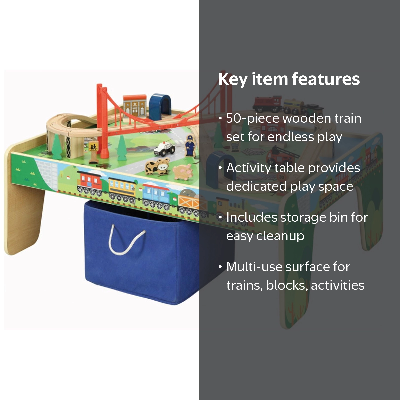 Brio 50-Piece Wooden Train Set with Activity Table and Storage for