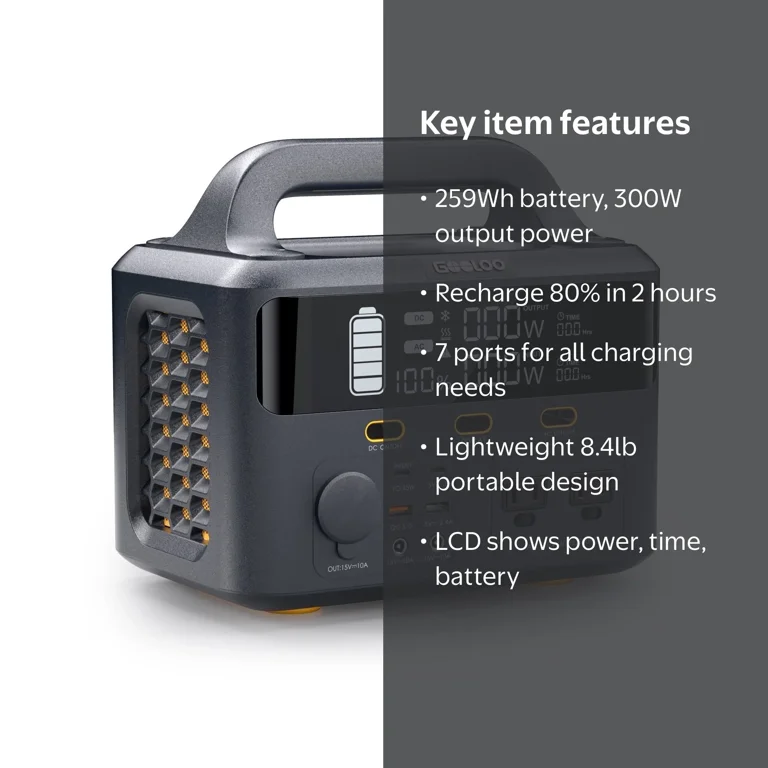 GOOLOO Discovery 300 Portable Power Station 259Wh, 300W Solar