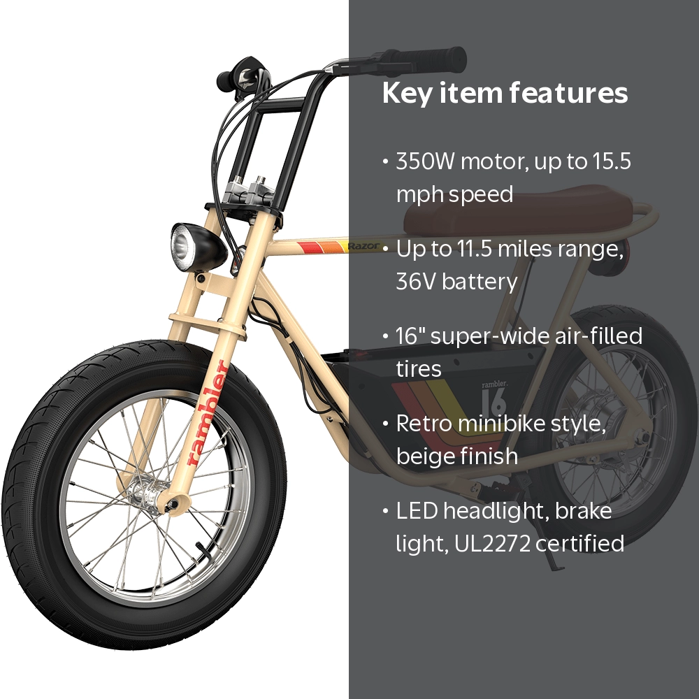 Razor Rambler 16 -Beige, 36V Seated Electric Scooter, up to 15.5