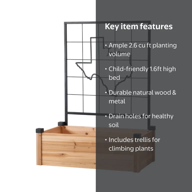Expert Gardener Wooden Raised Bed with Metal Texas Trellis, 2.6 cu
