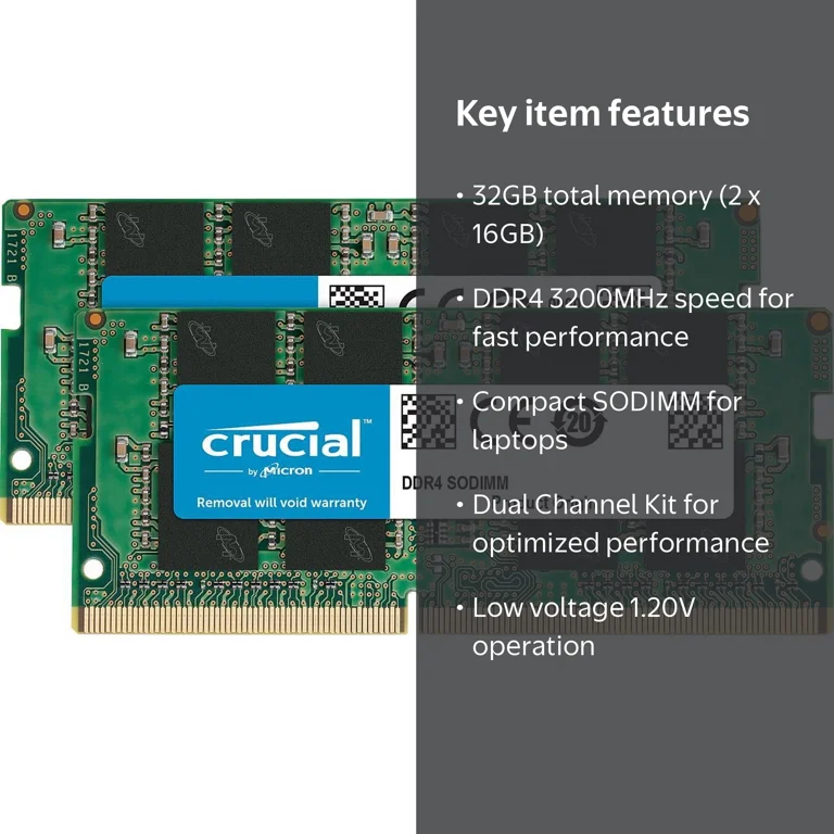 Crucial, Memory Kit, 32GB, DDR4 3200MHz, SODIMM, 260-Pin - Walmart.com