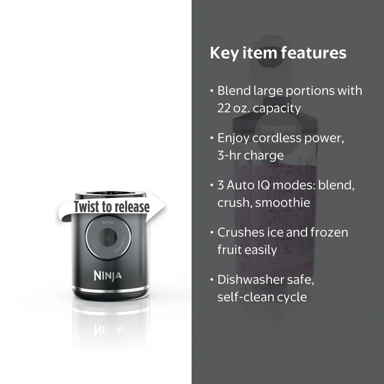 Ninja, Portable Blender, Auto IQ, Rechargeable, Ice Crushing