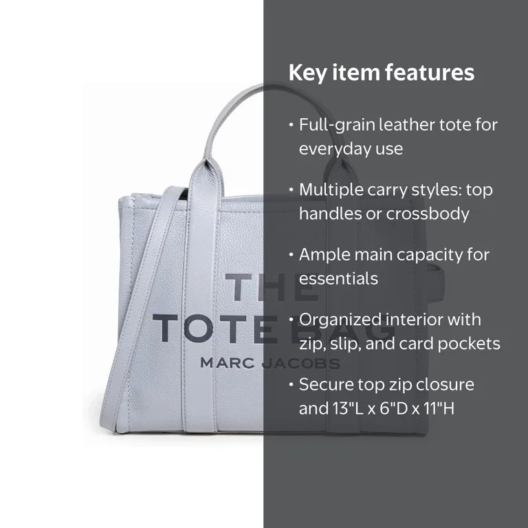 Marc Jacobs The Leather Medium Tote Bag - Wolf Grey - Walmart.com