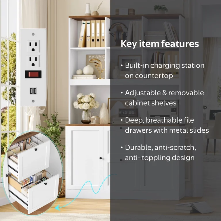 Homfa 71″ Tall Bookcase with Filing Cabinet & Printer Stand