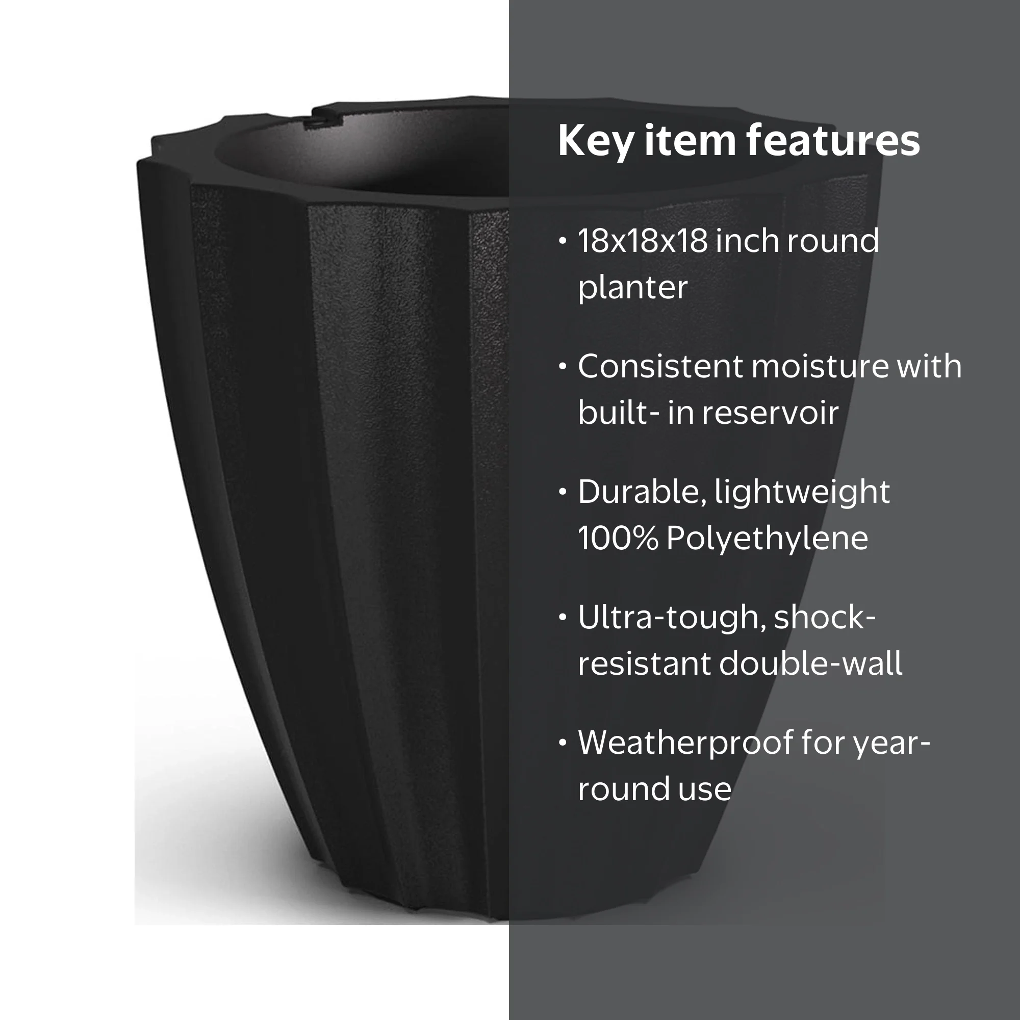 Sedona 18” x 18” x 18” Round Black Self Watering Plastic Planter