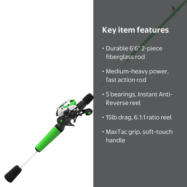 コマスティック　TP552 グリーン Zebco Roam Baitcast Reel & Rod Combo, 6'6