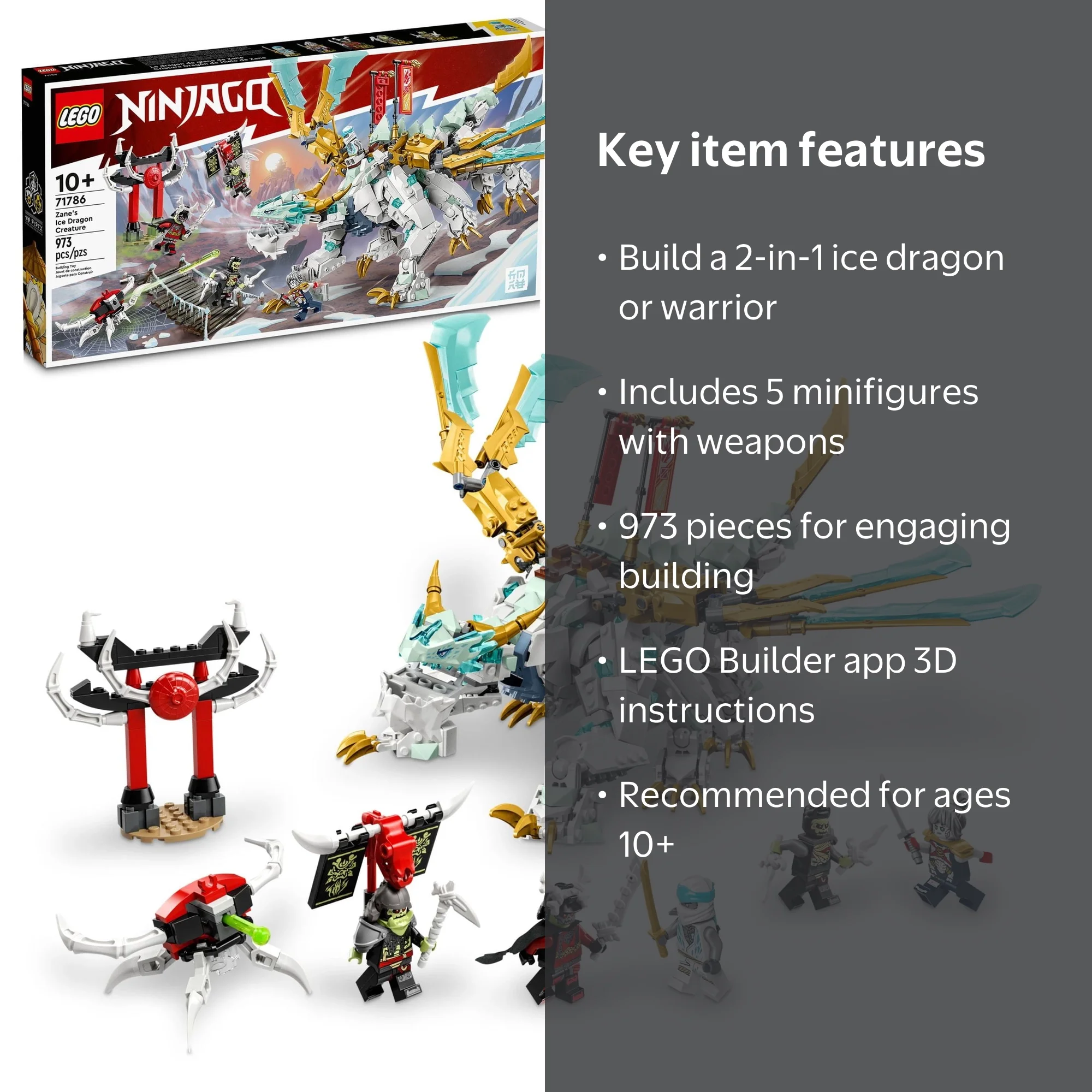 LEGO, NINJAGO Zane's Ice Dragon Creature, 71786, 973 Pieces