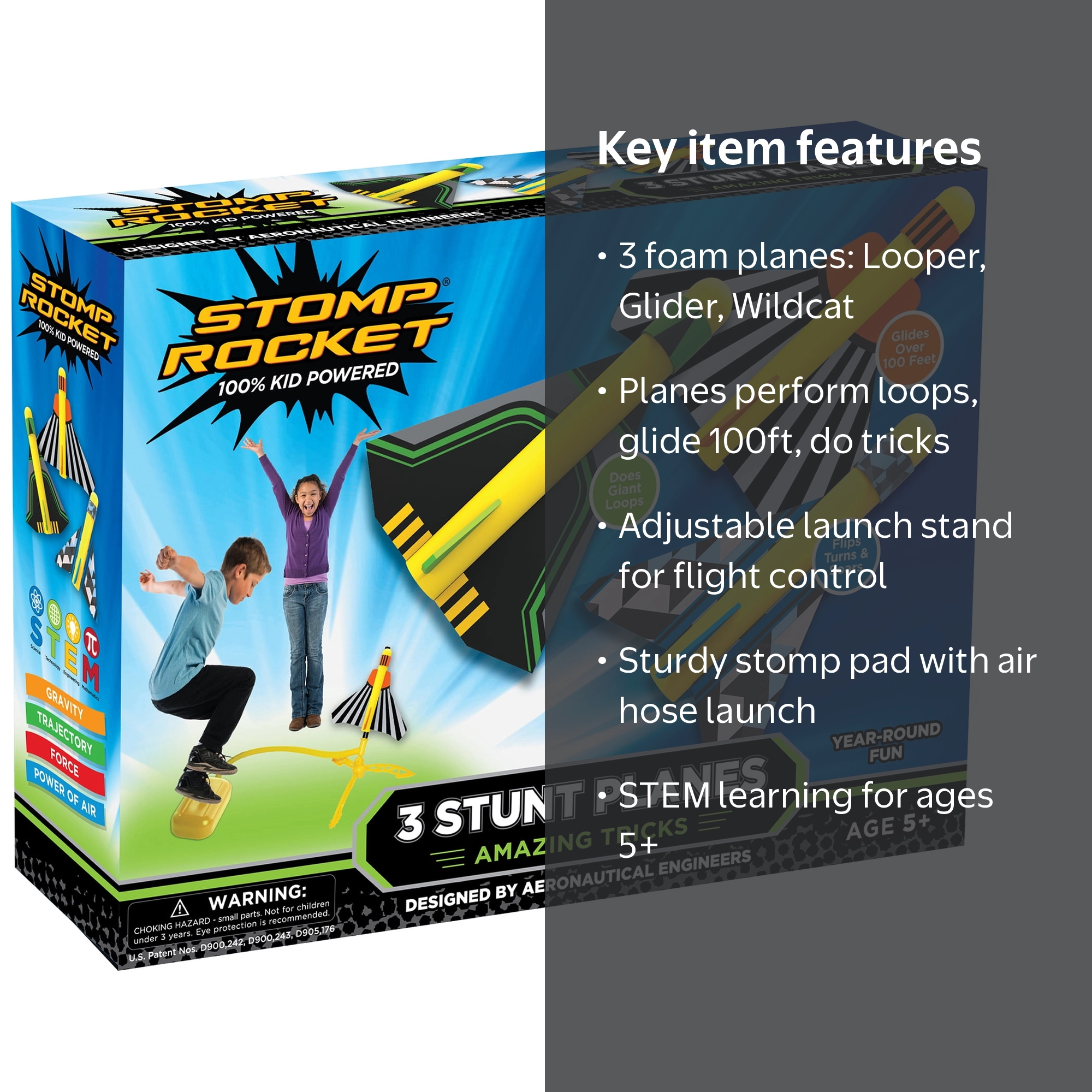 Stomp Rocket, Airplane Launcher, Includes 3 Foam Planes for Tricks