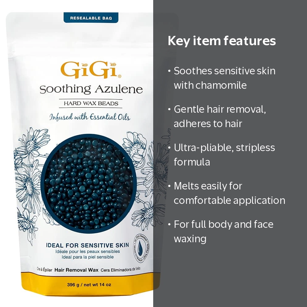 GiGi Soothing Azulene Hard Wax Beads, Gentle Waxing for Women with