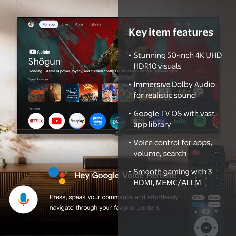 FPD 50-inch 4K UHD HDR10+ Smart TV with Google TV - Voice Control