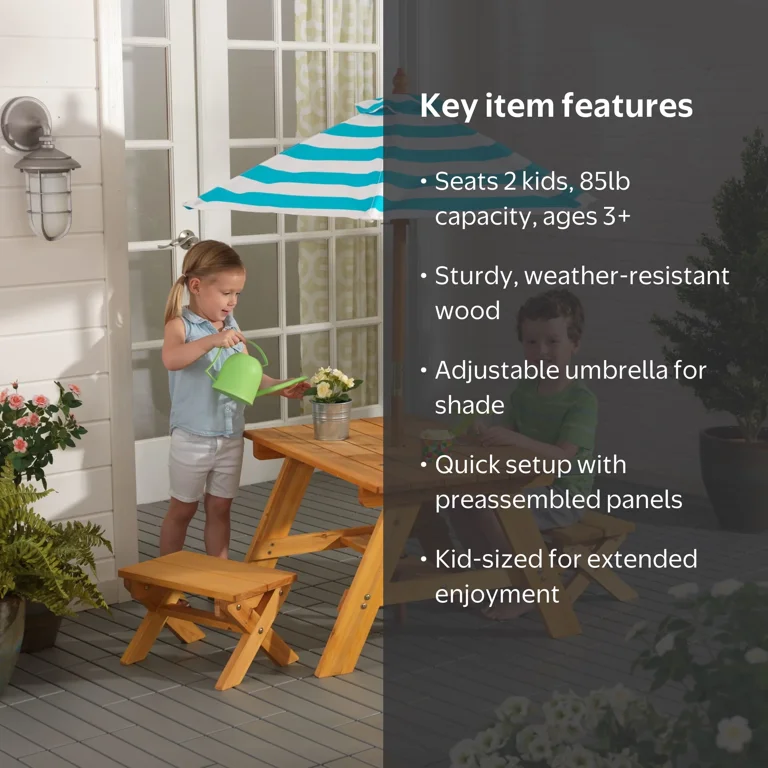 children's patio set umbrella Olakids Kids Picnic Table, Outdoor Toddler Furniture with 2 Folding Chairs Adjustable Foldable for Garden Backyard Beach Blue The modern wood stains and the colours of the canvas are a good addition to your existing patio furniture. Outsunny Folding Kids Table and
