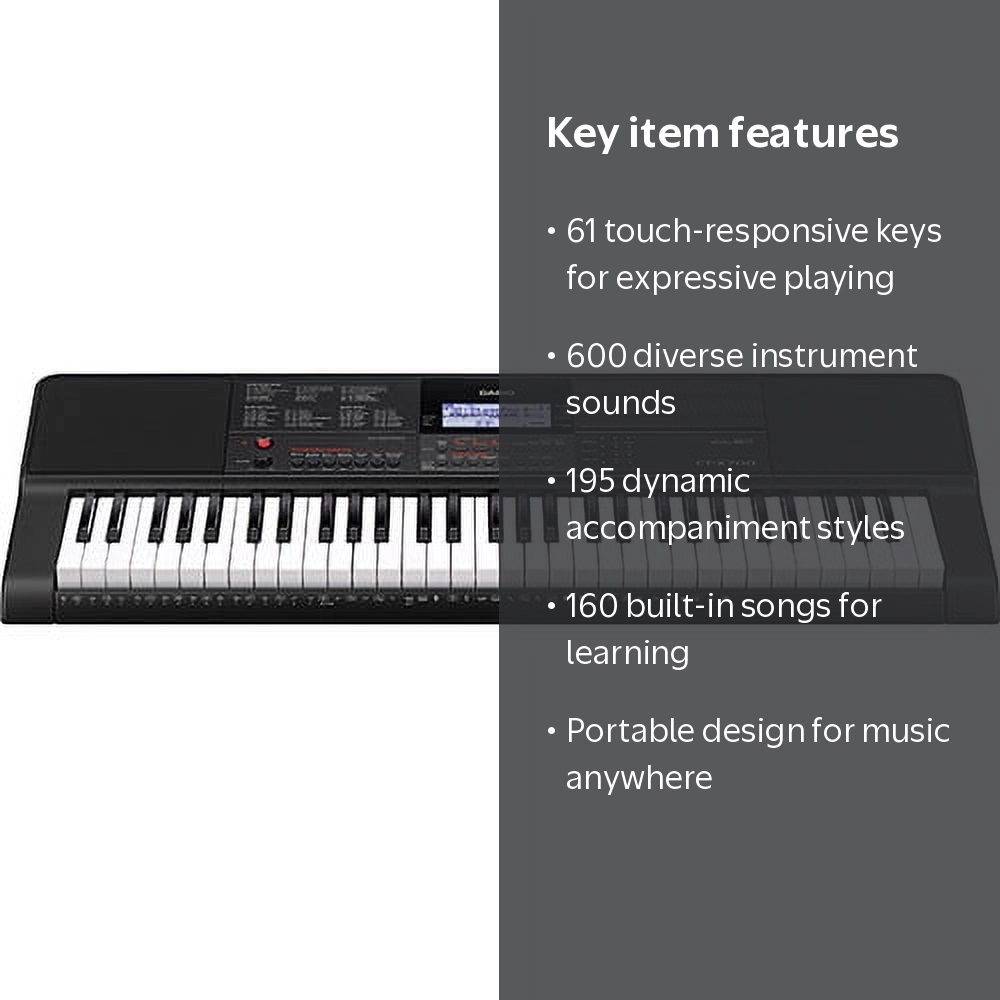 Casio CT-X700 Portable Keyboard, 61-Key Touch Sensitive, Power
