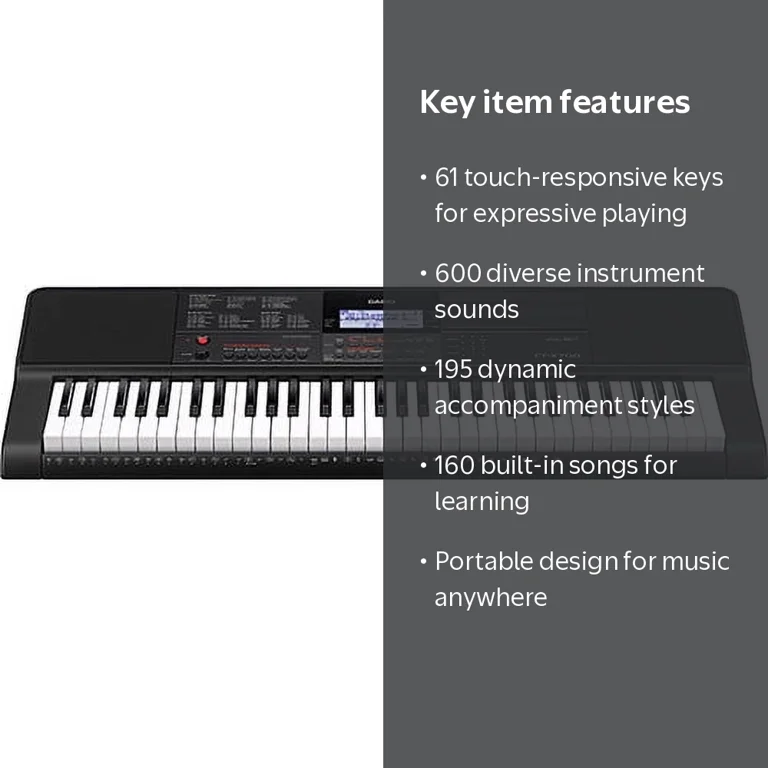 Casio CT-X700 Portable Keyboard, 61-Key Touch Sensitive, Power