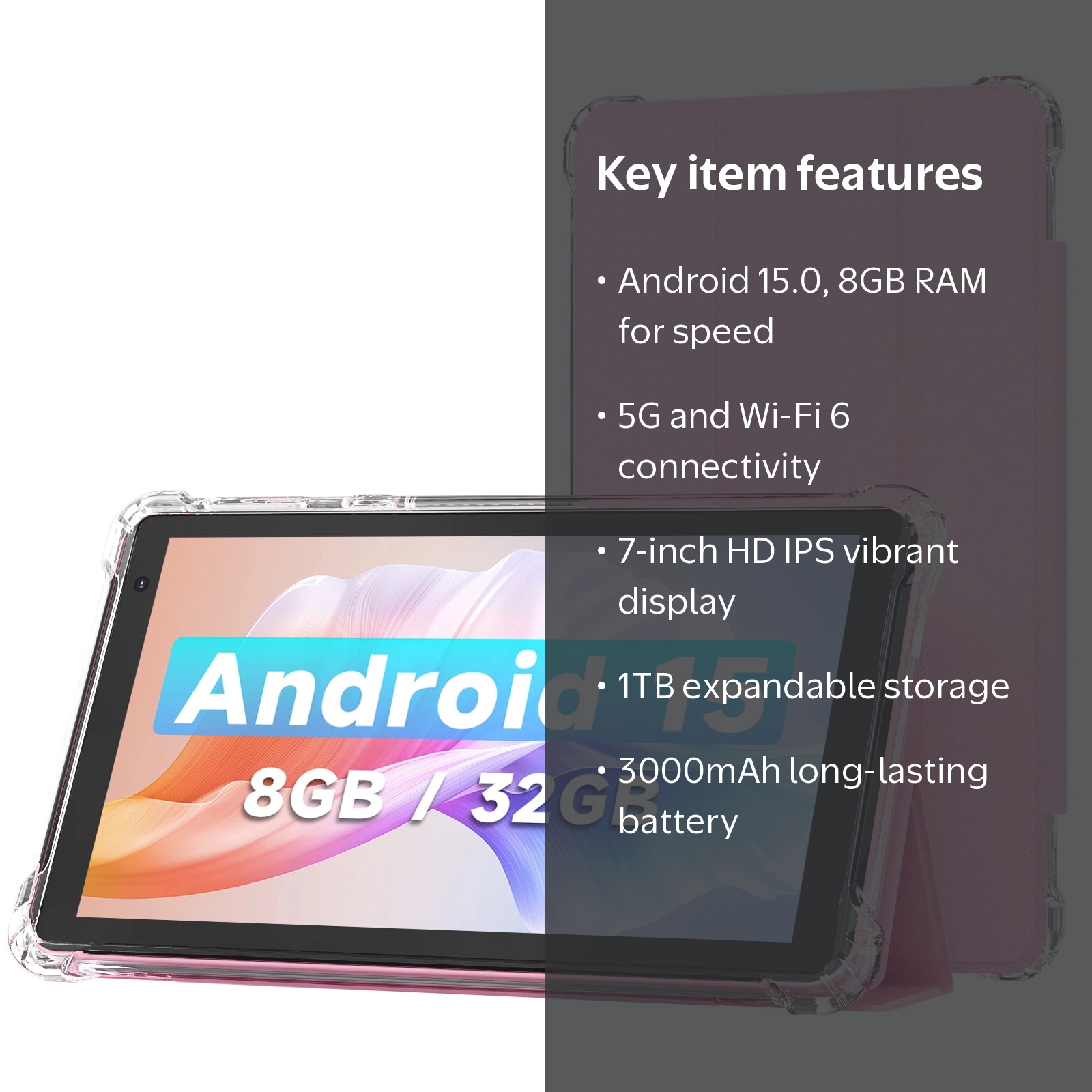 ZZB, Android Tablet, 7 inch, Pink, 8GB RAM, 32GB ROM, Supports 1TB