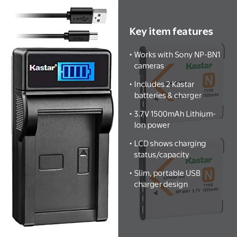 Kastar Battery X2, LCD Slim USB Charger, Compatible with Sony NP
