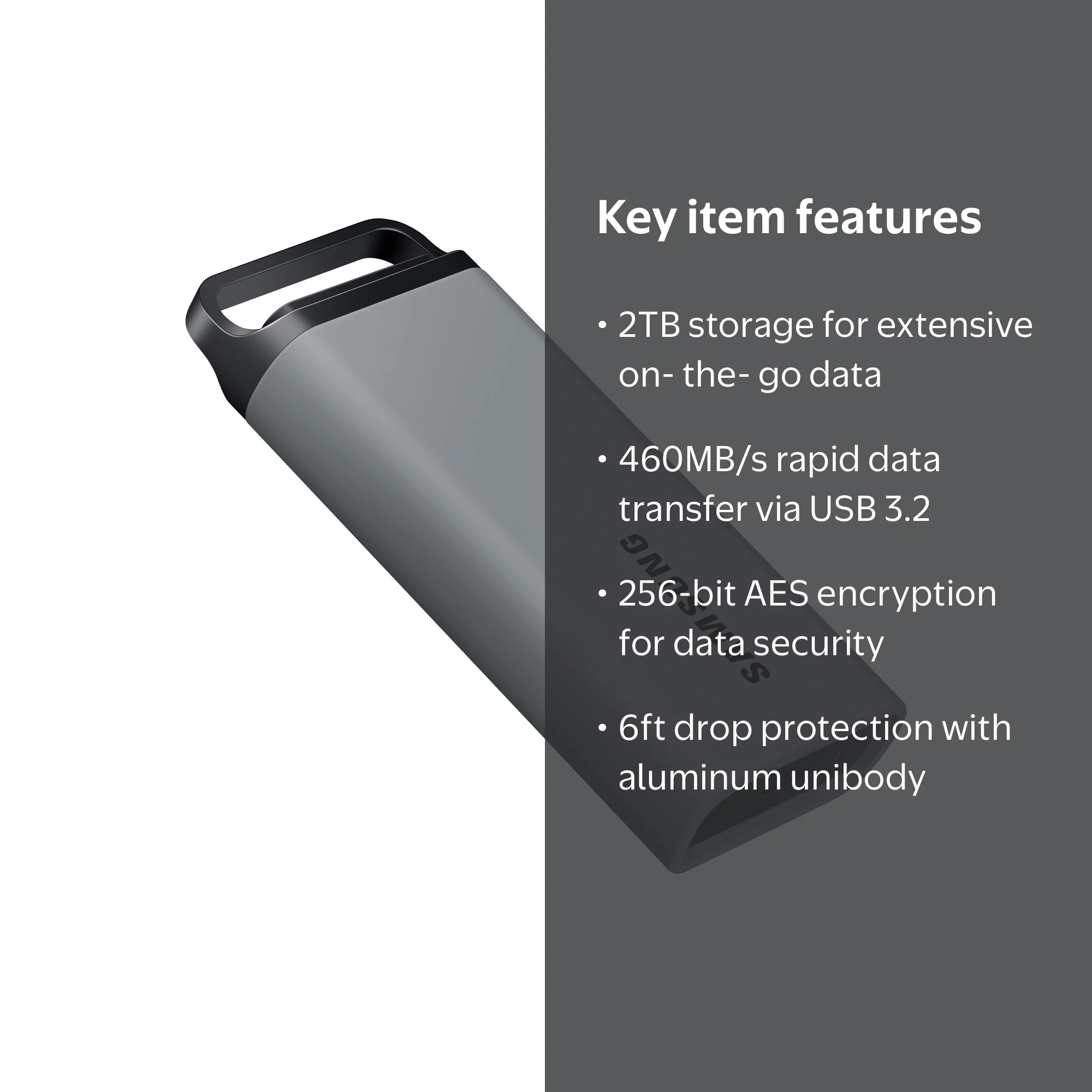 Samsung T5 EVO Portable SSD 2TB, Gray, USB 3.2 Gen 1, 460MB/s