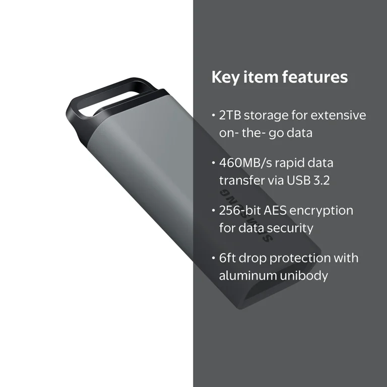 Samsung T5 EVO Portable SSD 2TB, Gray, USB 3.2 Gen 1, 460MB/s Samsung T5 EVO Portable SSD 2TB, Gray, USB 3.2 Gen 1, 460MB/s