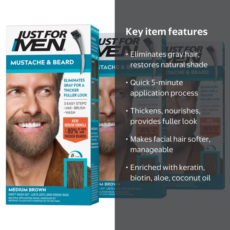Just For Men, Beard Coloring, M-35 Mustache & Beard, Medium Brown