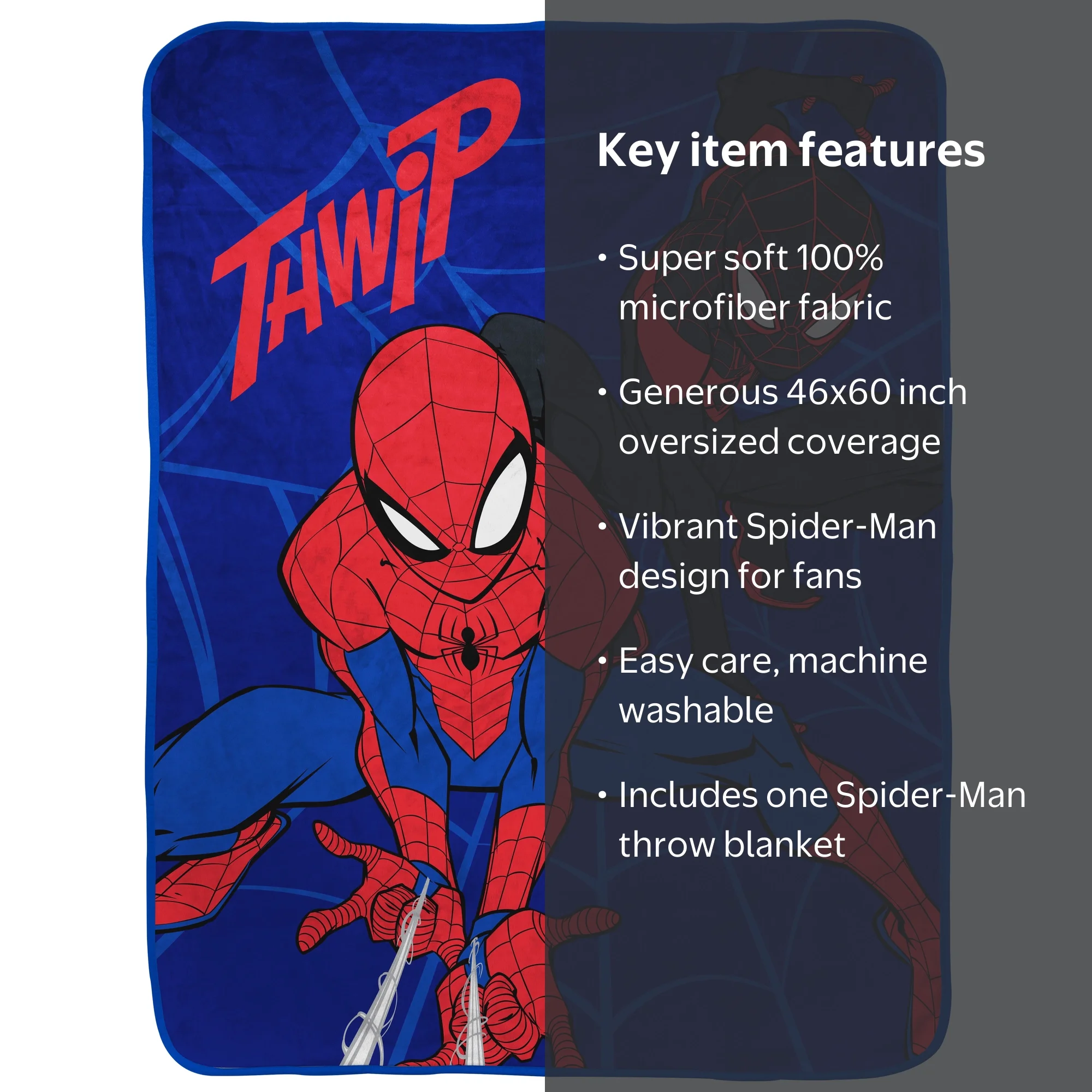 Marvel Spider-Man Comfy Blanket, Kids Throw, 46 x 60, 100