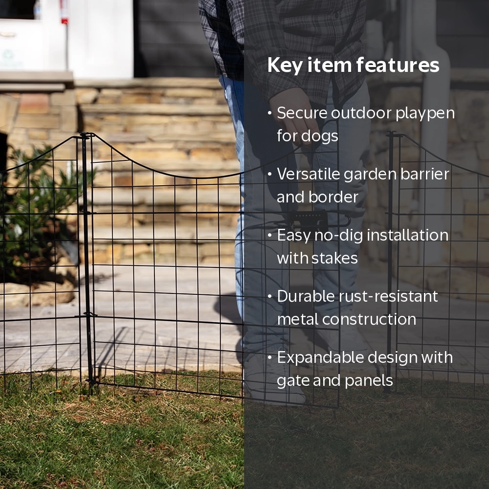 25in H (4 Fence Panels + 1 Gate) No Dig Easy Install Zippity Black