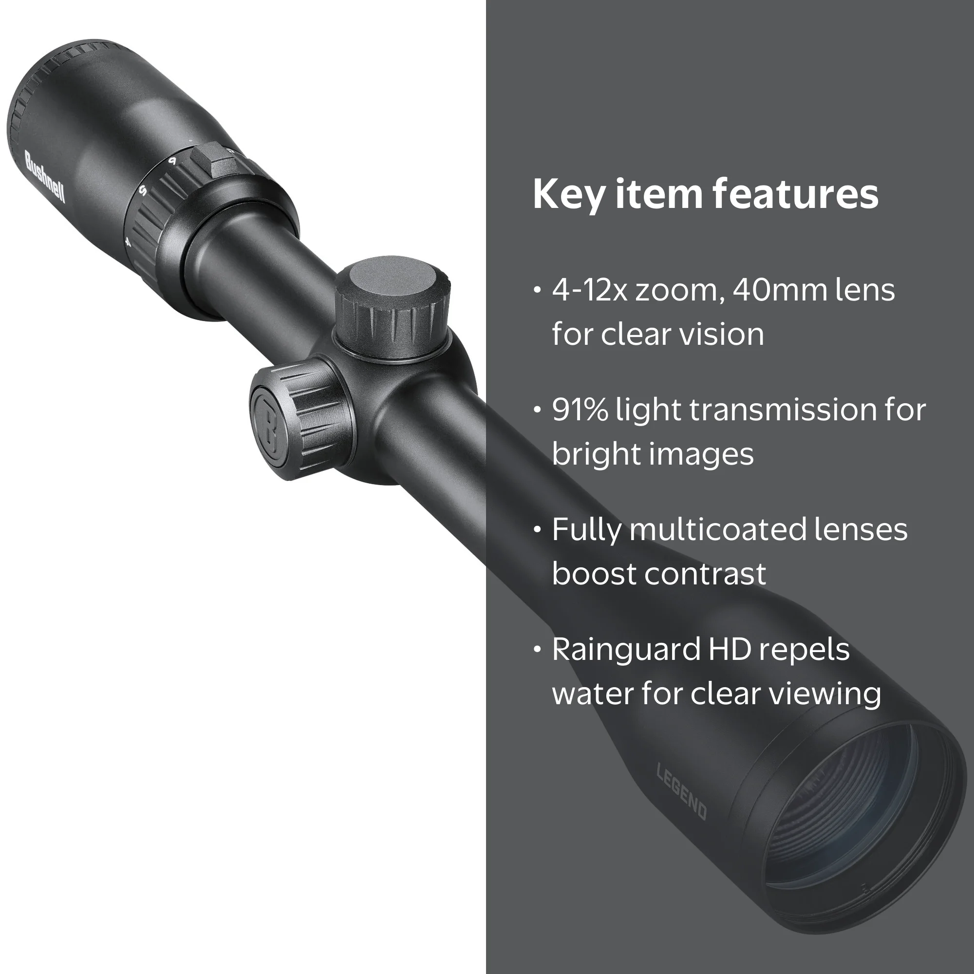 Bushnell Legend 4-12x40mm Riflescope, Rainguard HD Coating, DOA