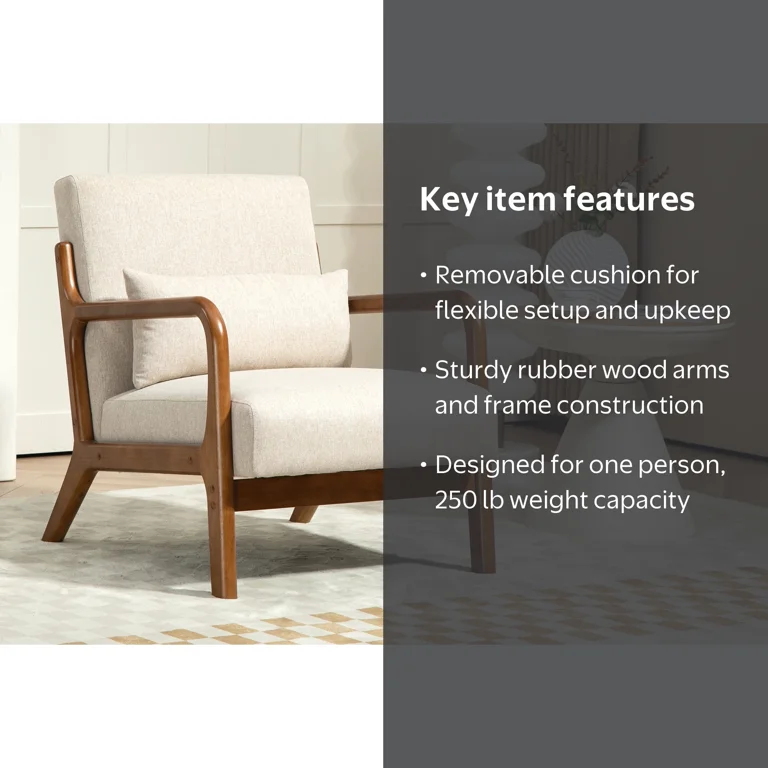 Free Shipping! Mainstays Wood Arm Accent Chair, Beige, Large Seat