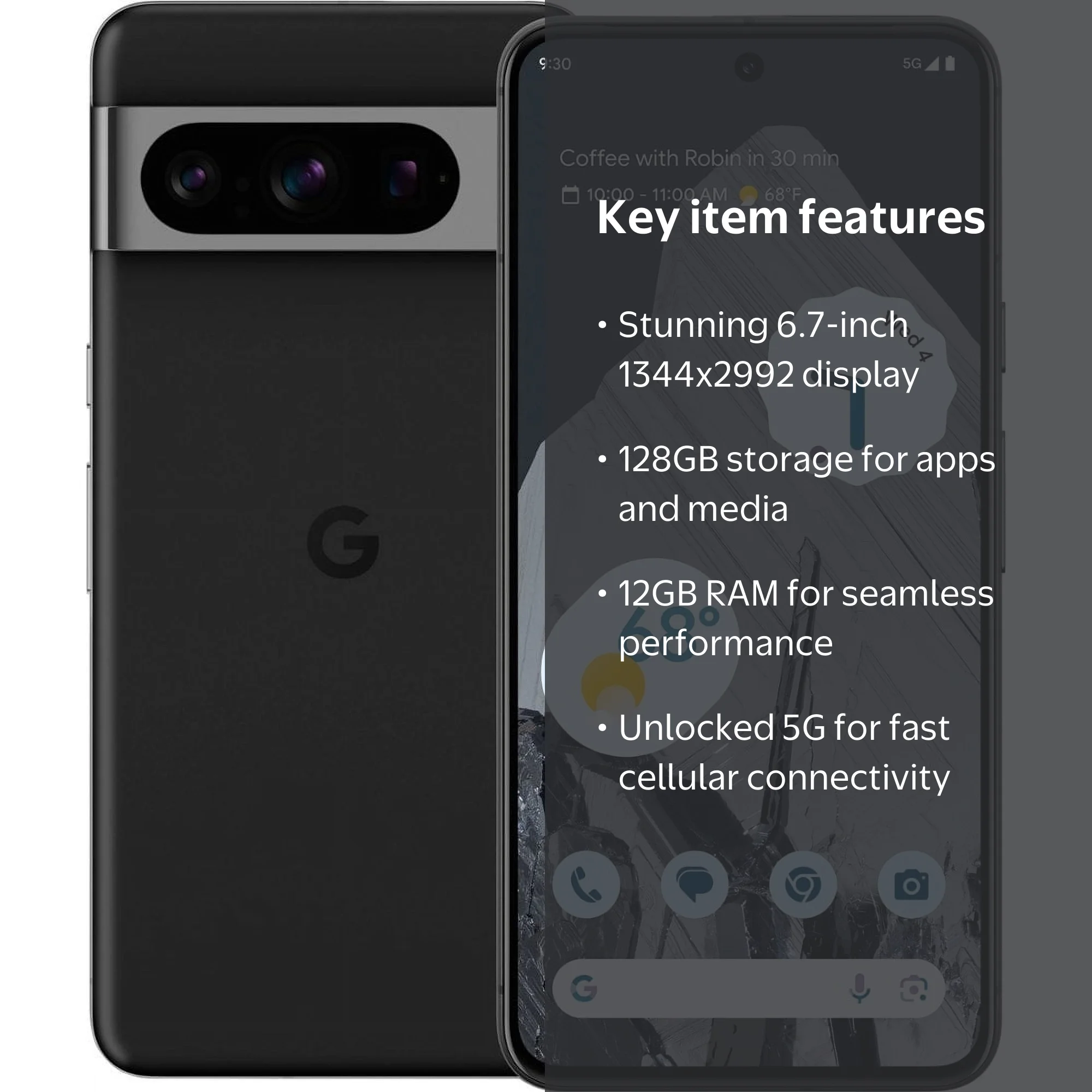 Google Pixel 8 Pro Smartphone, 12GB RAM, 5G, 128GB ROM, Unlocked
