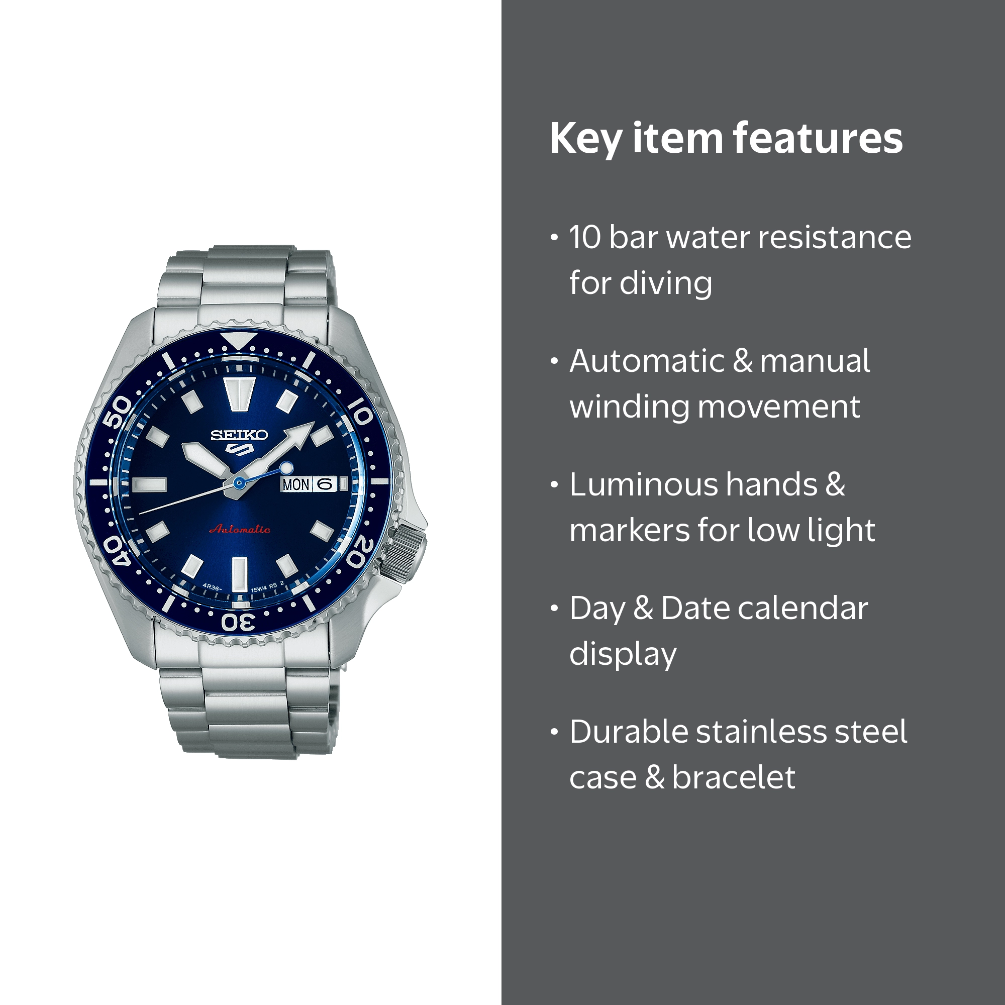 Seiko 5 Sports SKX Blue Dial SRPL83 - Walmart.com