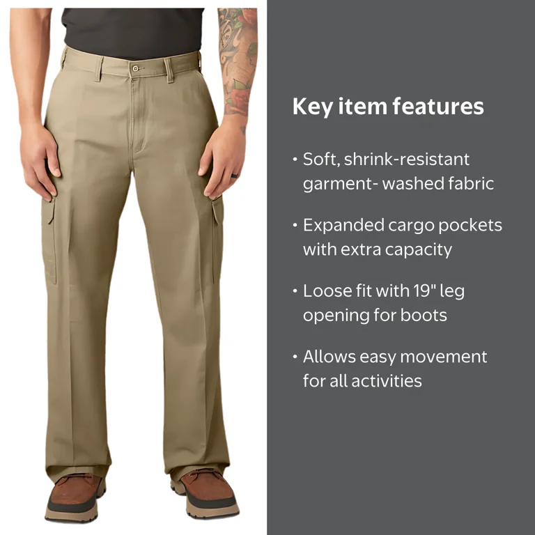Dickies Men's Loose Fit Cargo Pants, Rinsed Khaki, 40X30 - Walmart.com