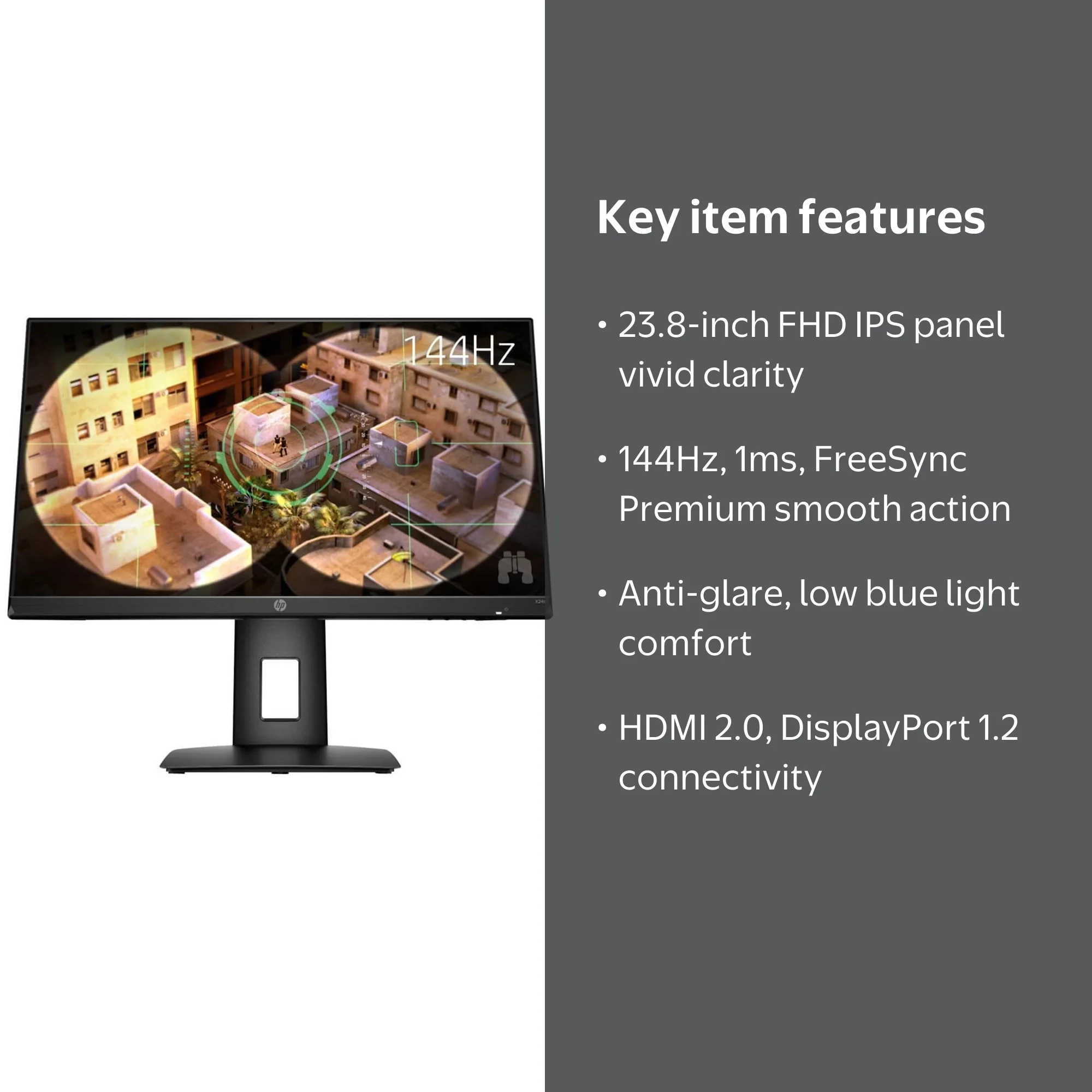 HP 23.8-inch FHD 144Hz Gaming PC Computer Monitor, x24ih IPS Panel
