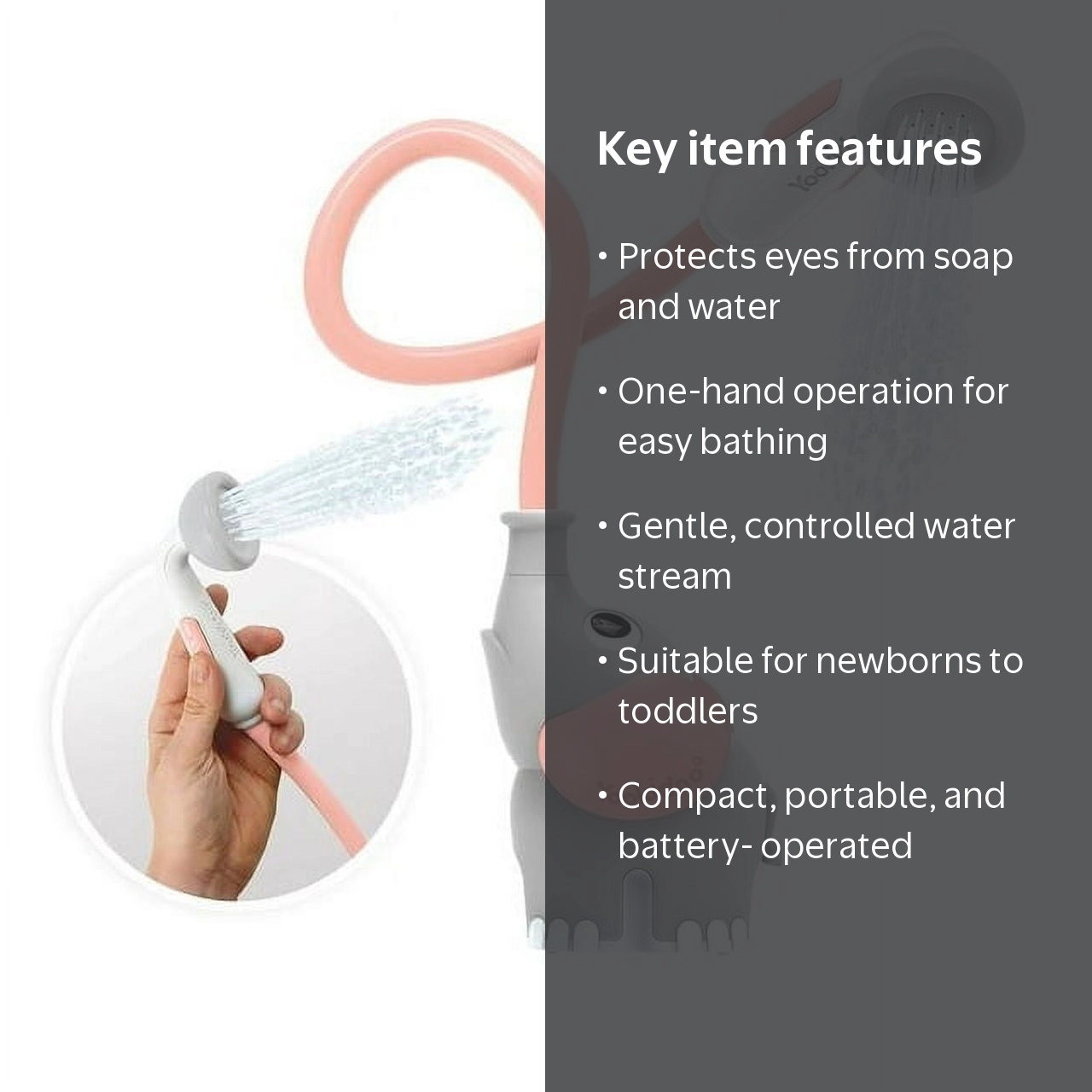 Yookidoo Elephant Baby Bath Shower Head - Water Spout for Newborns