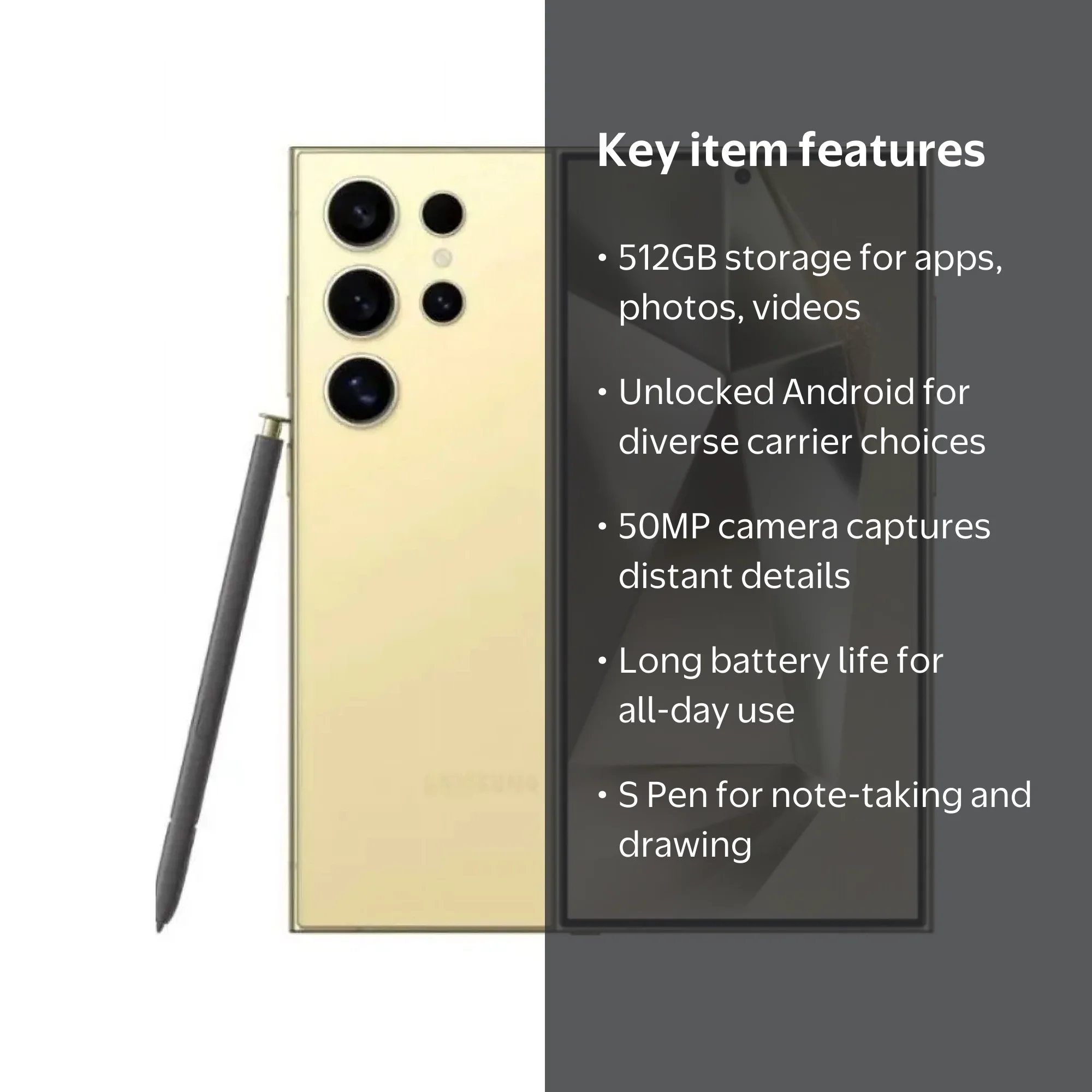 SAMSUNG Galaxy S24 Ultra Smartphone, 512GB Titanium Yellow