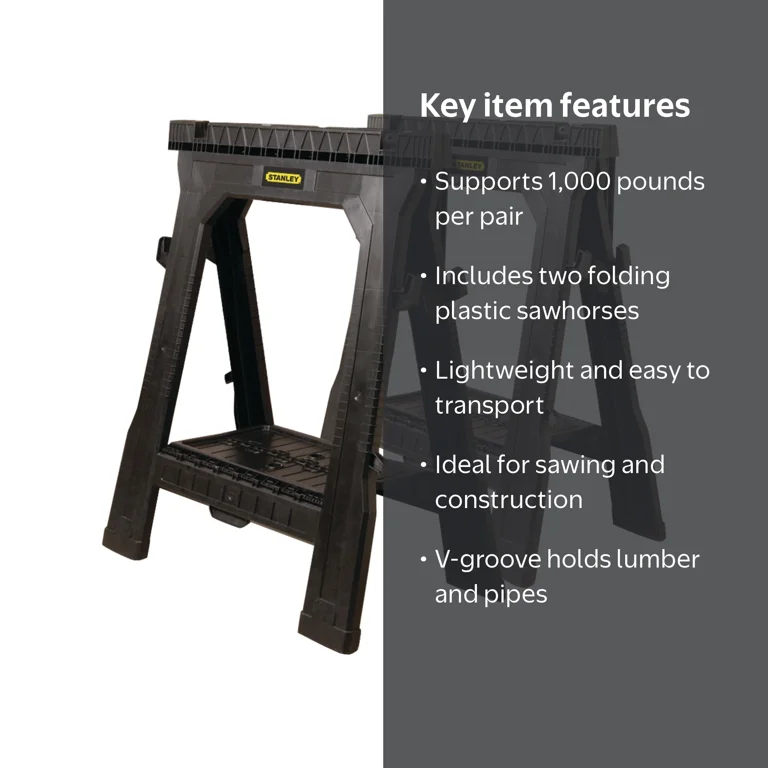 STANLEY® Portable Collapsible Plastic Folding Sawhorse Twin Pack