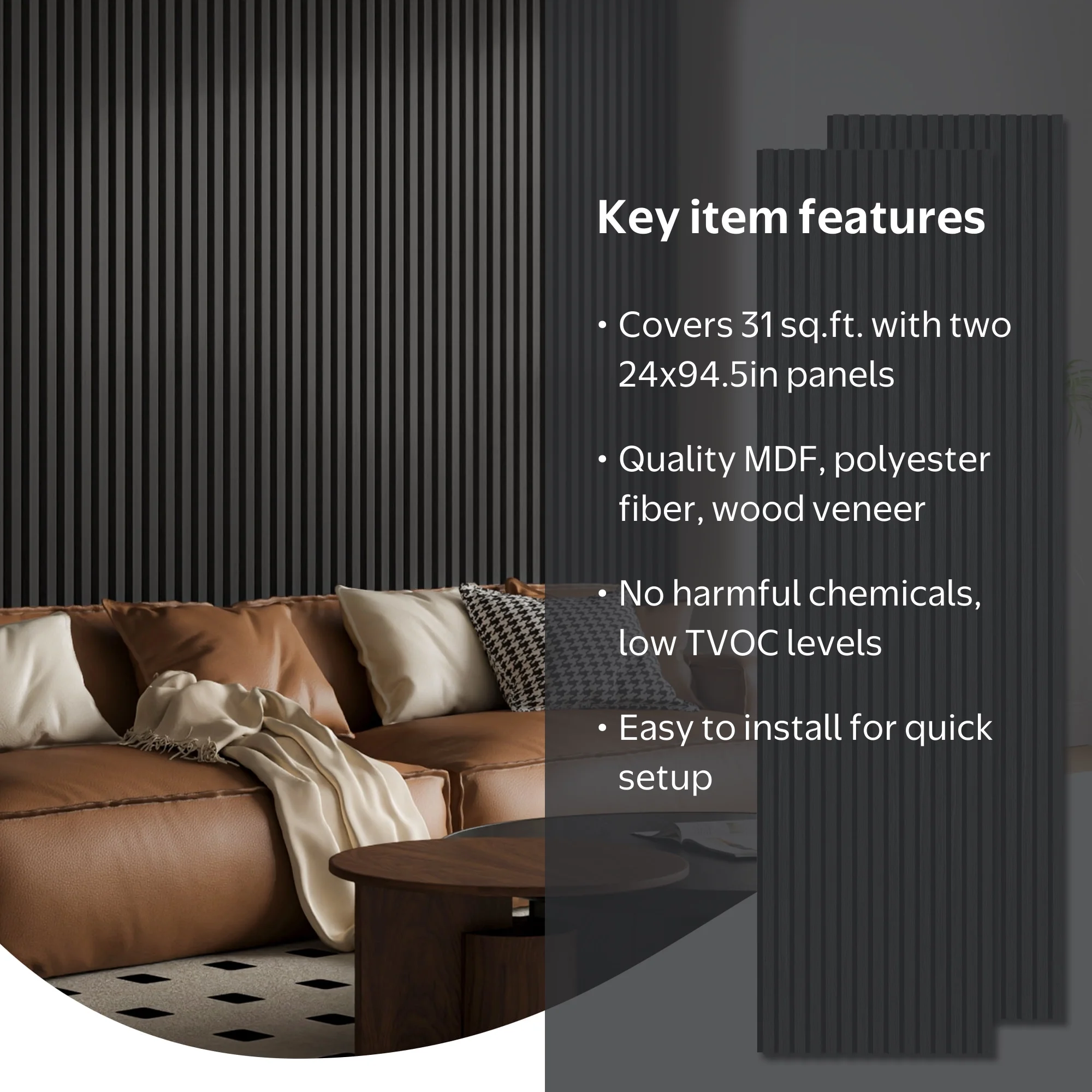 2PCS 24''x94.5'' Wood Slat Acoustic Wall Paneling for Interior and