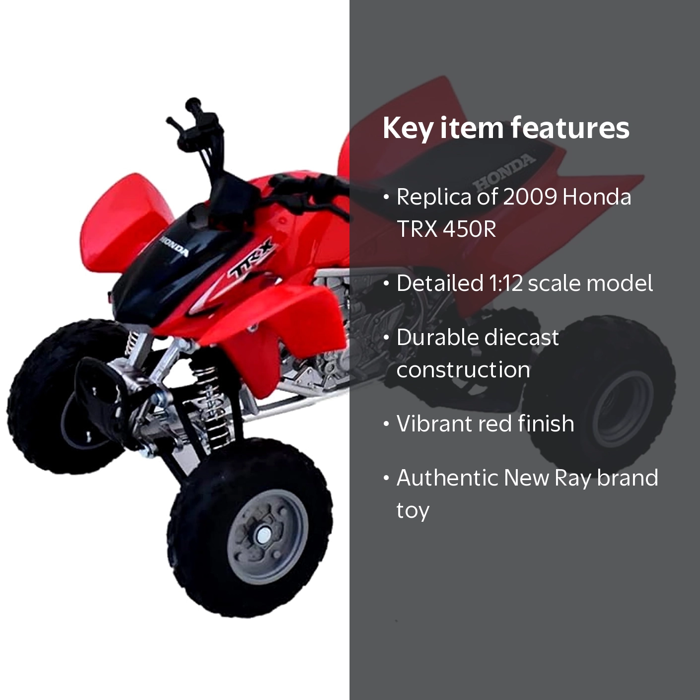 New Ray Toys, Die-Cast Model, TRX450R Replica 1:12 Scale, Red