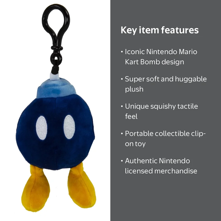 Club Mocchi-Mocchi, Nintendo Mario Kart Bomb Plush Clip-On, Soft