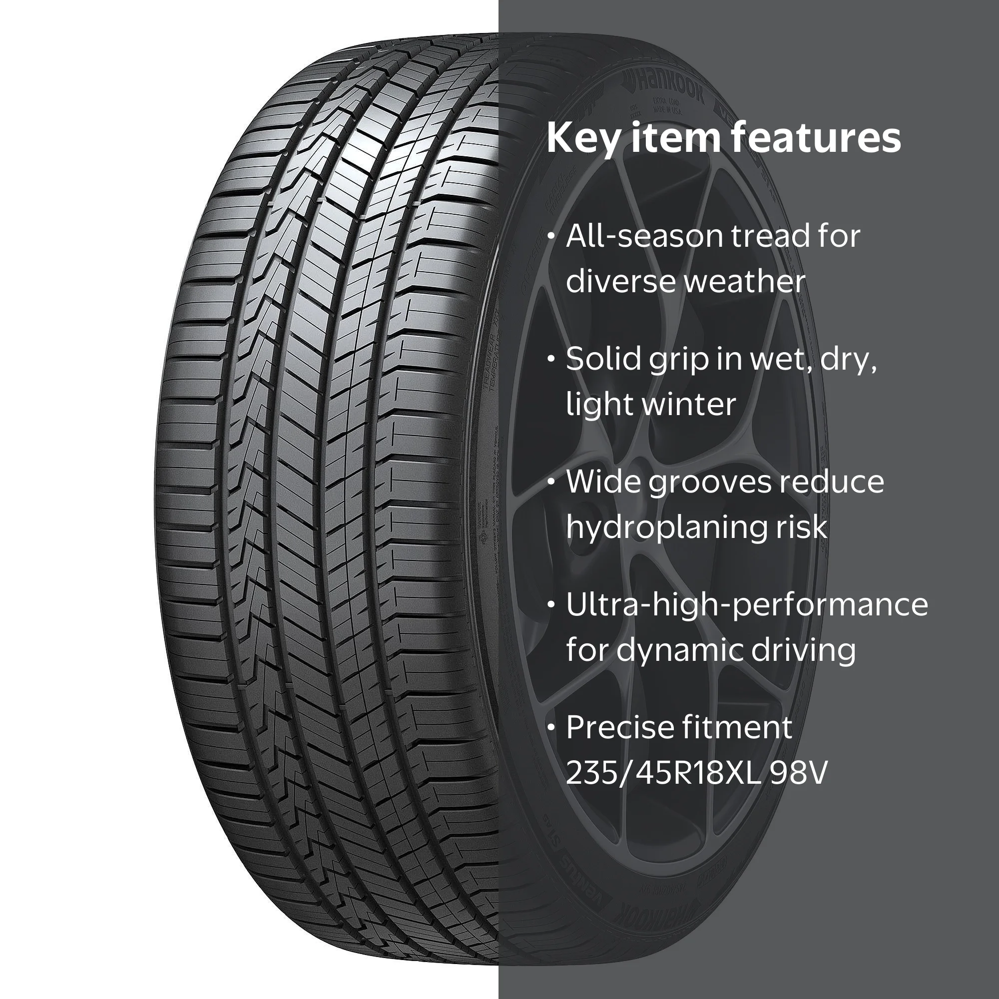 Hankook Ventus S1 AS H125 UHP All-Season Passenger Tire 235/45R18