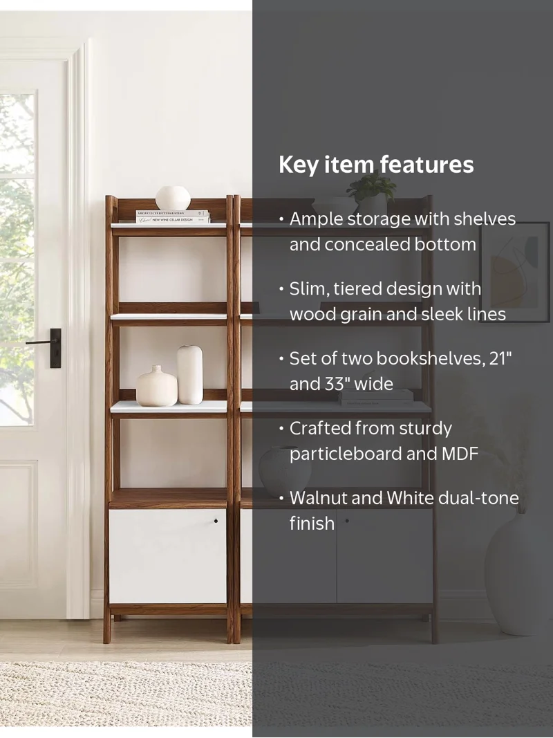 Modway Bixby Particleboard and MDF Bookshelves in Walnut/White