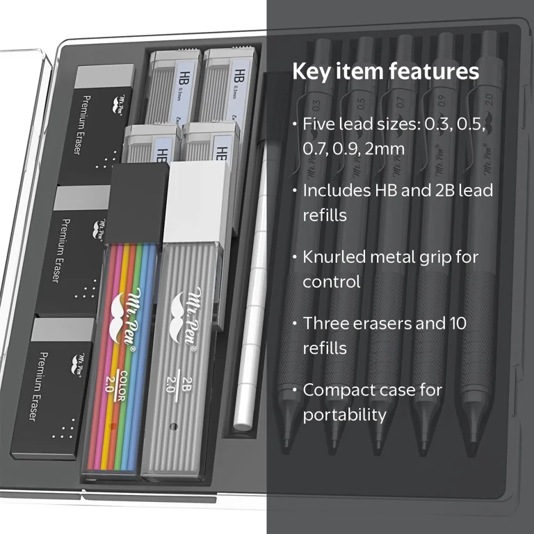 Mr. Pen Mechanical Pencil Set, 5 Sizes, 0.3-2mm, Sketching