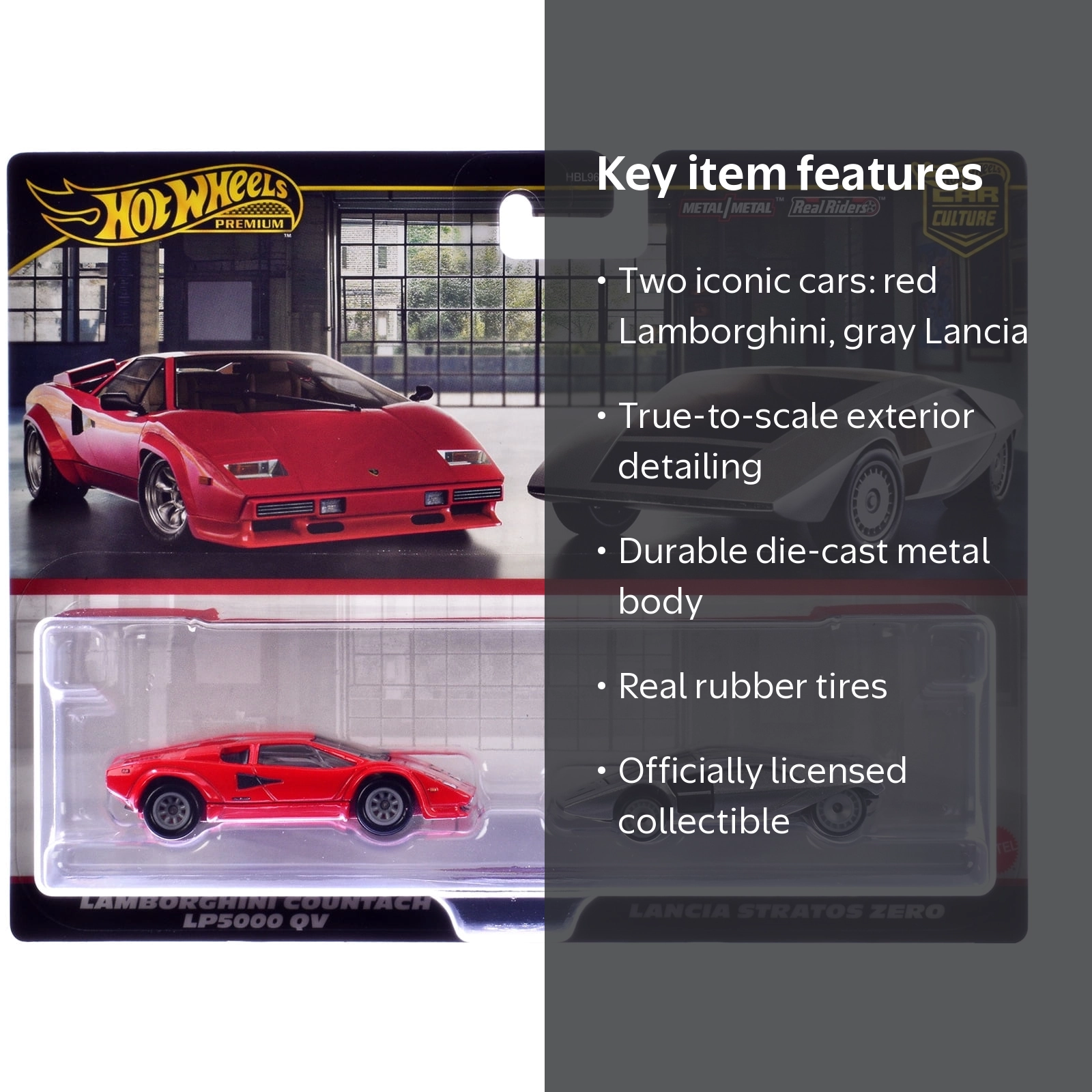 Hot Wheels Diecast Car Set, Lamborghini Countach LP5000 QV, 2