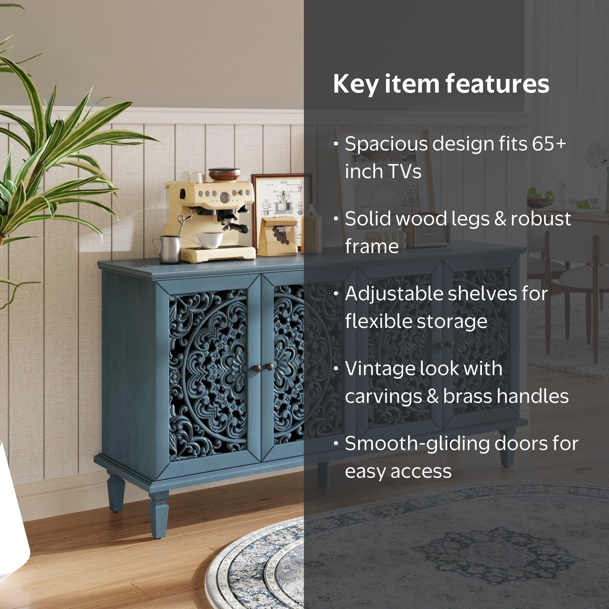 Blue Sideboard,Blue Buffet Cabinet with Storage,Vintage Sideboard