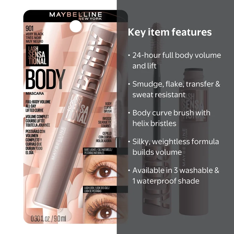 Maybelline, Lash Sensational Body Mascara, 0.24 fl oz, Very Black