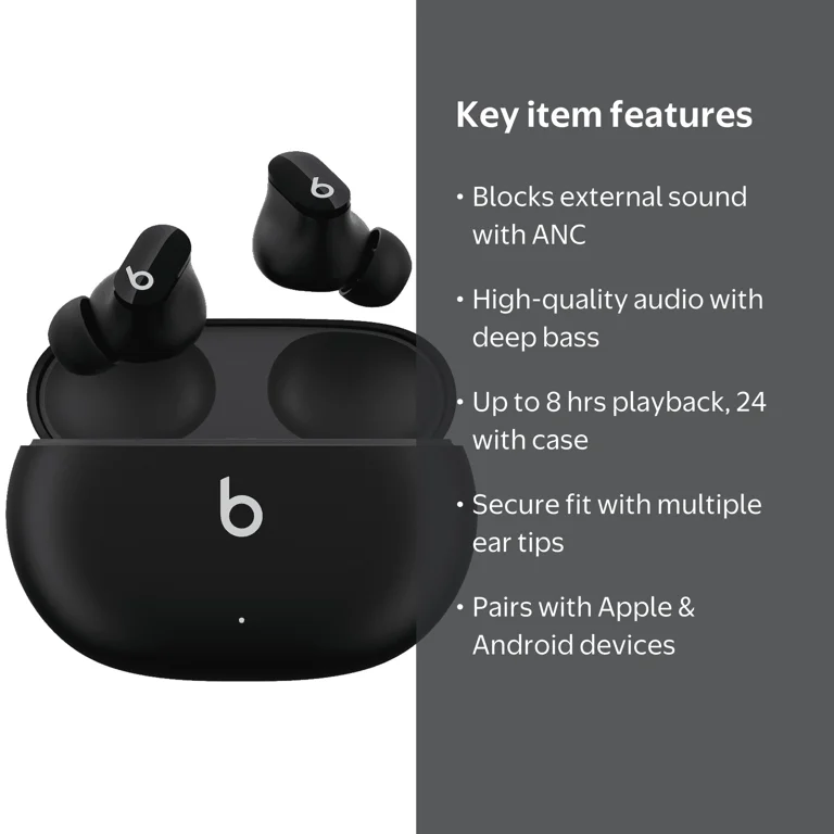 Beats Studio Buds True Wireless Bluetooth Earbuds, Black, ANC