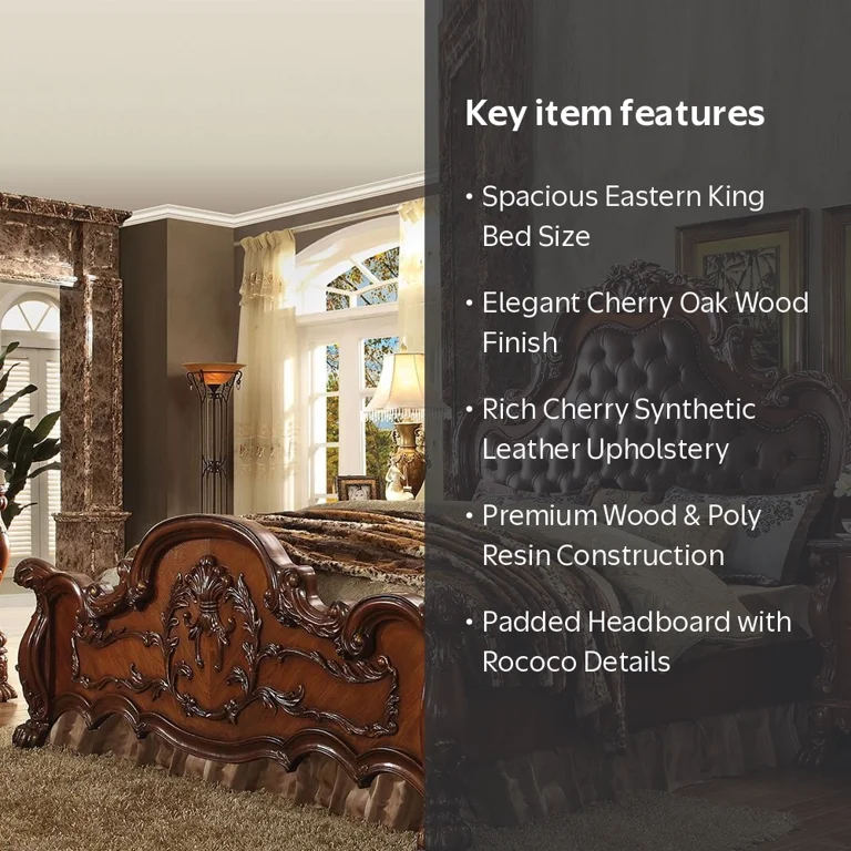 ACME Dresden Eastern King Bed in Synthetic Leather & Cherry Oak