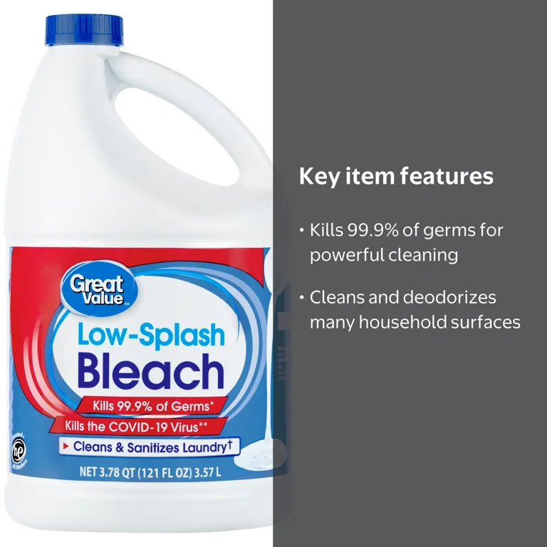 Great Value Low Splash Bleach Regular 121 oz for laundry cleaning