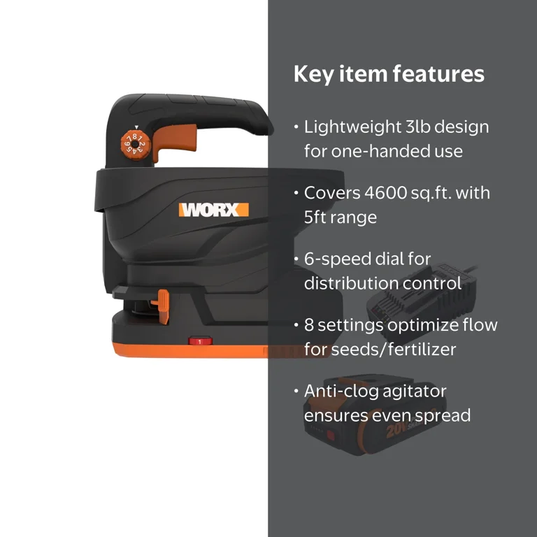 Worx, Cordless Spreader, WG869, 20V Black, Seed, Fertilizer and