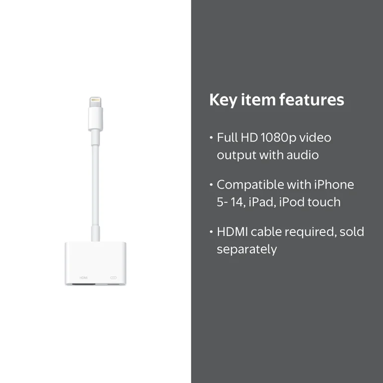 Apple, Lightning to Digital AV Adapter, supports mirroring 1080p